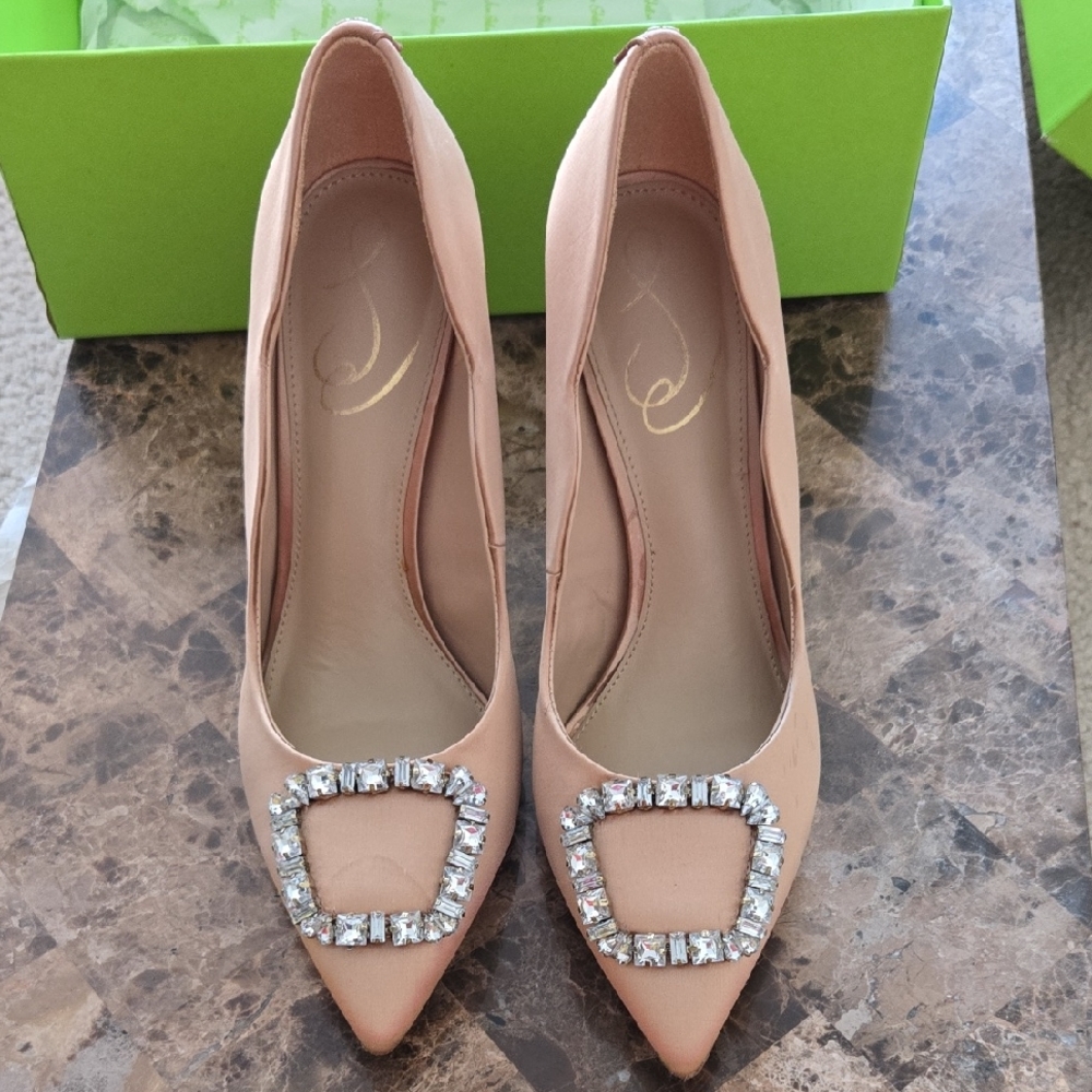 Sam Edelman Blush Heels with Rhinestone Buckle
